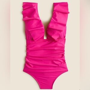 NWT J Crew Hot Pink Ruffle One Piece swimsuit